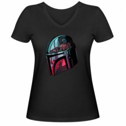 Женская футболка с V-образным вырезом Mandalorian Helmet profil - PrintSalon