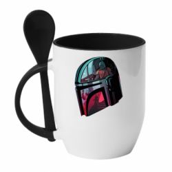 Чашка с ложкой Mandalorian Helmet profil - PrintSalon
