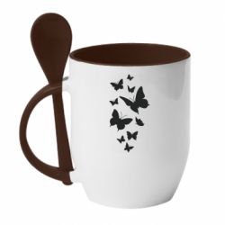 Чашка с ложкой Many butterflies - PrintSalon