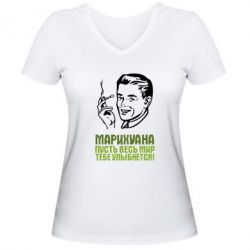 Жіноча футболка з V-подібним вирізом Марихуана - PrintSalon