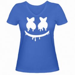 Женская футболка с V-образным вырезом Marshmello and face logo - PrintSalon