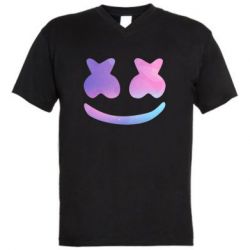 Мужская футболка  с V-образным вырезом Marshmello and smile - PrintSalon