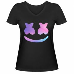 Женская футболка с V-образным вырезом Marshmello and smile - PrintSalon