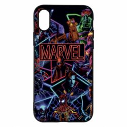 Чехол для iPhone X/Xs Marvel neon art pattern - PrintSalon