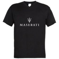 Мужская футболка  с V-образным вырезом Maserati logo - PrintSalon