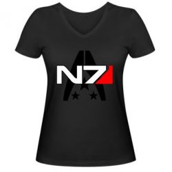 Женская футболка с V-образным вырезом Mass Effect logo N7 - PrintSalon