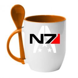 Чашка с ложкой Mass Effect logo N7 - PrintSalon