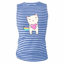 Майка-тельняшка Cute cat with heart