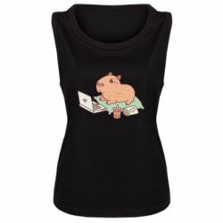 Женская майка Capybara With Laptop - PrintSalon