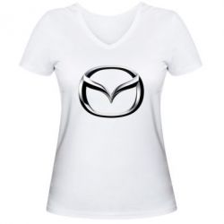 Женская футболка с V-образным вырезом Mazda 3D Logo - PrintSalon