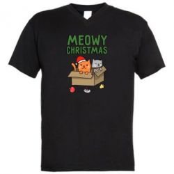 Чоловіча футболка з V-подібним вирізом Meowy Christmas - PrintSalon