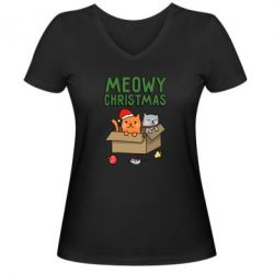 Жіноча футболка з V-подібним вирізом Meowy Christmas - PrintSalon