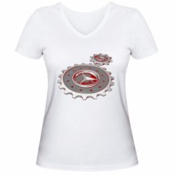 Женская футболка с V-образным вырезом Mercedes logo механизм - PrintSalon