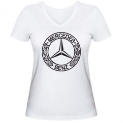 Женская футболка с V-образным вырезом Mercedes Logo - PrintSalon