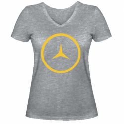 Женская футболка с V-образным вырезом Mercedes new logo - PrintSalon