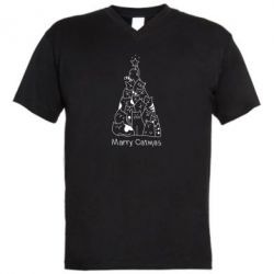 Чоловіча футболка з V-подібним вирізом Merry catmas - PrintSalon