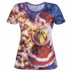 Жіноча 3D футболка Merry Christmas anime girl - PrintSalon