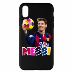 Чохол для iPhone X/Xs Мессі з м`ячем, полігональний портрет