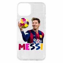 Чехол для iPhone 14 Месси с мячом, полигональный портрет