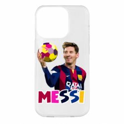 Чехол для iPhone 14 Pro Месси с мячом, полигональный портрет - PrintSalon