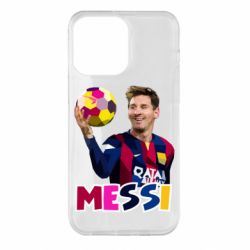 Чехол для iPhone 14 Pro Max Месси с мячом, полигональный портрет