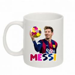 Чашка 320ml Месси с мячом, полигональный портрет - PrintSalon