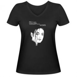 Женская футболка с V-образным вырезом Michael's wealth and woes - PrintSalon