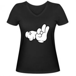 Женская футболка с V-образным вырезом Mickey Mouse Hands "Chop-chop" - PrintSalon