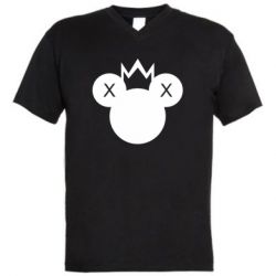 Мужская футболка  с V-образным вырезом Mickey with a crown