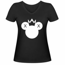Женская футболка с V-образным вырезом Mickey with a crown - PrintSalon