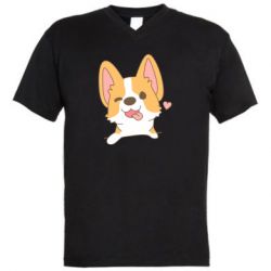 Мужская футболка  с V-образным вырезом Милый корги - PrintSalon