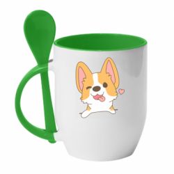 Чашка с ложкой Милый корги - PrintSalon