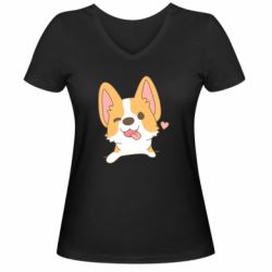 Женская футболка с V-образным вырезом Милый корги - PrintSalon