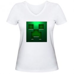 Женская футболка с V-образным вырезом Minecraft Face - PrintSalon
