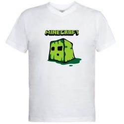 Мужская футболка  с V-образным вырезом Minecraft Head - PrintSalon