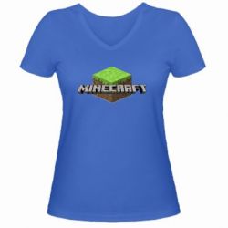 Женская футболка с V-образным вырезом Minecraft Land - PrintSalon