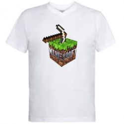 Чоловіча футболка з V-подібним вирізом Minecraft Logo Сube - PrintSalon