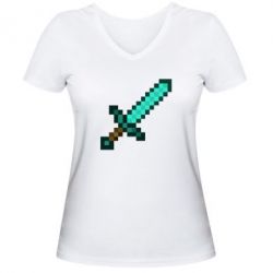Женская футболка с V-образным вырезом Minecraft меч - PrintSalon