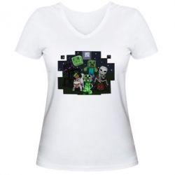Женская футболка с V-образным вырезом Minecraft Party - PrintSalon