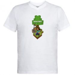 Мужская футболка  с V-образным вырезом Minecraft Steve - PrintSalon