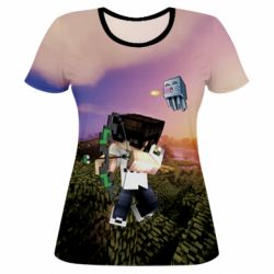 Женская футболка 3D Minecraft sunset - PrintSalon