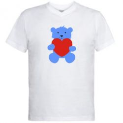 Мужская футболка  с V-образным вырезом Мишка с сердечком - PrintSalon