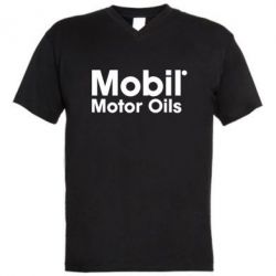 Мужская футболка  с V-образным вырезом Mobil Motor Oils - PrintSalon