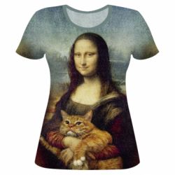 Женская футболка 3D Mona Lisa and the cat-PrintSalon Женская футболка 3D Mona Lisa and the cat