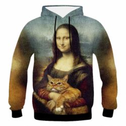 Чоловіче 3D худі Mona Lisa and the cat - PrintSalon