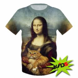 Дитяча 3D футболка Mona Lisa and the cat - PrintSalon