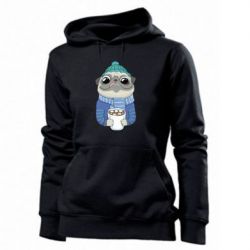 Женское худи Мопс любит кофе - PrintSalon