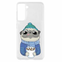 Чехол для Samsung S21 Мопс любит кофе