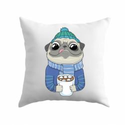 Подушка Мопс любит кофе - PrintSalon