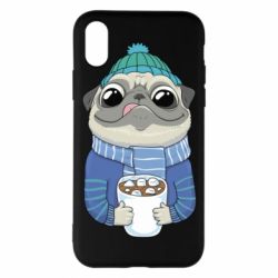 Чехол для iPhone X/Xs Мопс любит кофе - PrintSalon
